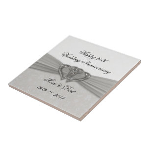 Damask 25th Wedding Jubileum Tile Tegeltje