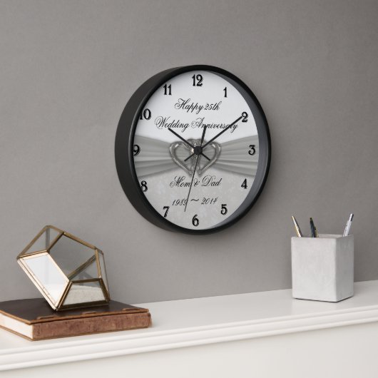 Damask 25th Wedding Jubileum Wall Clock (Kantoor)