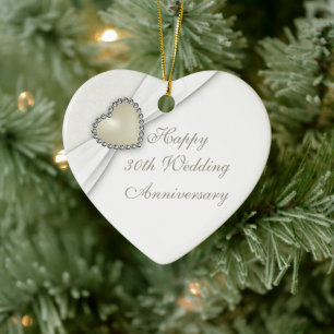 Damask 30th Wedding Jubileum Heart Ornament
