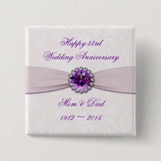 Damask 33rd Wedding Jubileum Button (Voorkant)