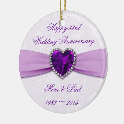 Damask 33rd Wedding Jubileum Round Ornament (Links)