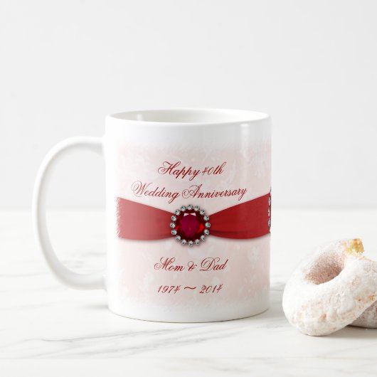 Damask 40e anniversaire de Mariage Mug (Avec donut)
