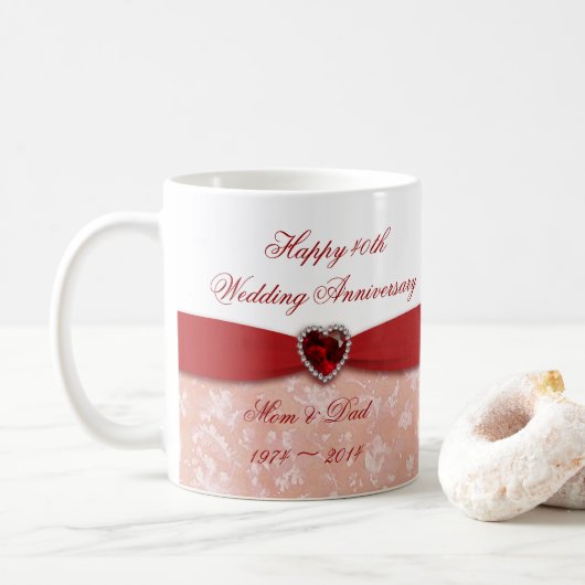 Damask 40th Wedding Jubileum Design Koffiemok (Met donut)