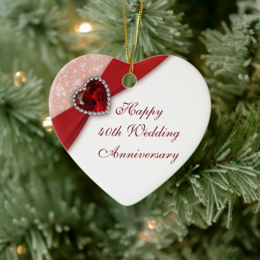 Damask 40th Wedding Jubileum Heart Ornament (Boom)