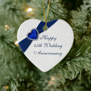 Damask 45th Wedding Jubileum Heart Ornament