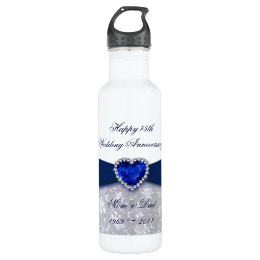 Damask 45th Wedding Jubileum Waterfles (Voorkant)