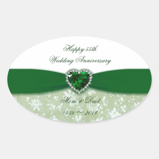 Damask 55th Wedding Jubileum Ovale Sticker (Voorkant)