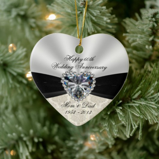 Damask 60th Wedding Jubileum Heart Ornament (Boom)