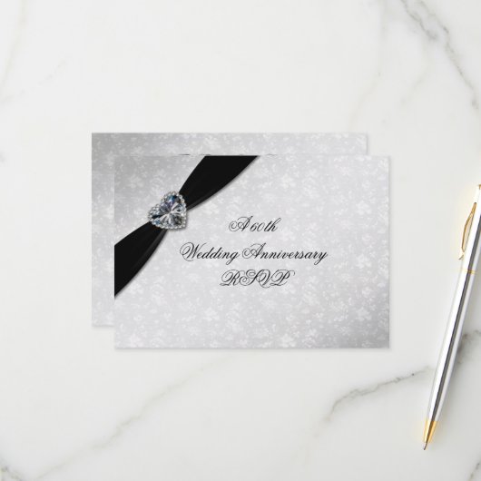 Damask 60th Wedding Jubileum RSVP Kaartje (Voorkant / Achterkant in situ)