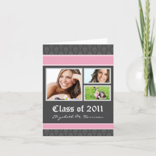Damask Aangepaste Afstuderen Aankondiging (roze)