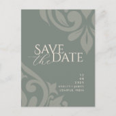 Damask Aardse Olijffoto Huwelijk Save the Date Aankondigingskaart (Voorkant)