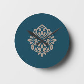 Damask Ambience Midnight Green & Beige wandklok Ronde Klok