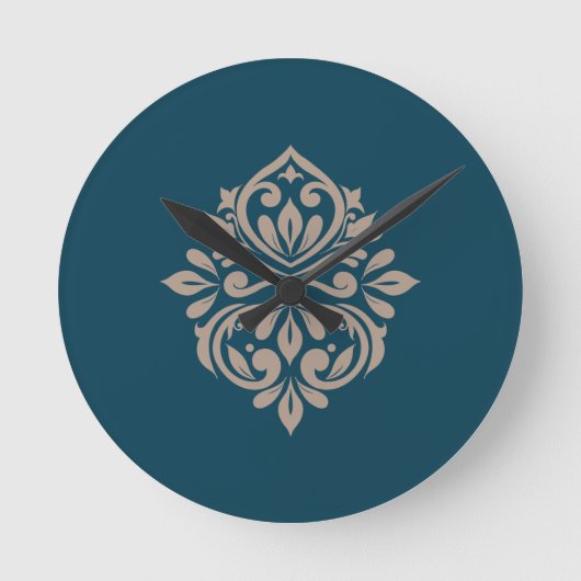 Damask Ambience Midnight Green & Beige wandklok Ronde Klok (Voorkant)