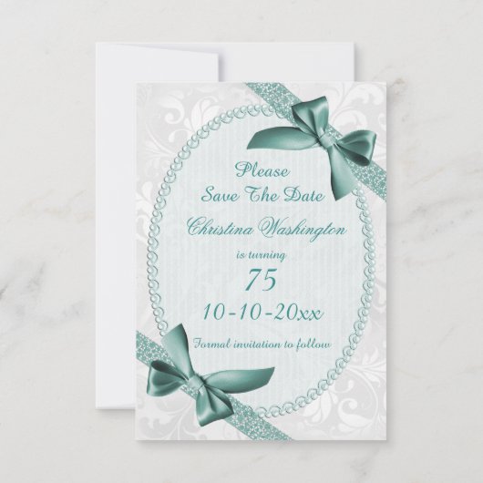 Damask and Bows 75th Birthday Save The Date (Dos)