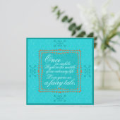 Damask Aqua Blue Romance Wedding Invitation Kaart (Staand voorkant)