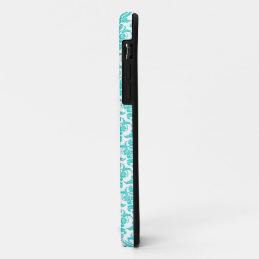 Damask - Aqua Blue sur coque iphone blanc (Dos/Gauche)