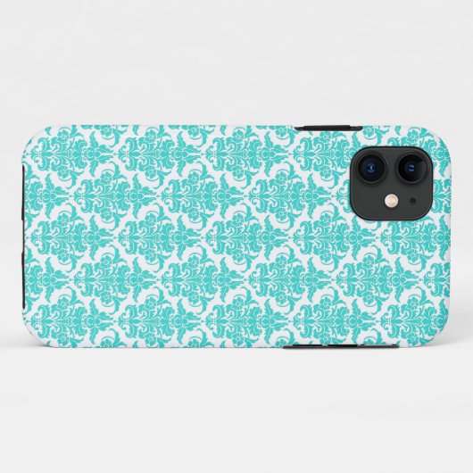 Damask - Aqua Blue sur coque iphone blanc (Dos (Horizontal))