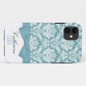 Damask Aqua Bow iPhone 5 Coque (Dos (Horizontal))