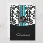 damask aqua faire-part de mariage (Devant)