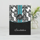 damask aqua faire-part de mariage (Debout devant)