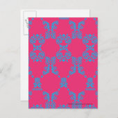 Damask Aqua-Magenta Briefkaart (Voorkant / Achterkant)