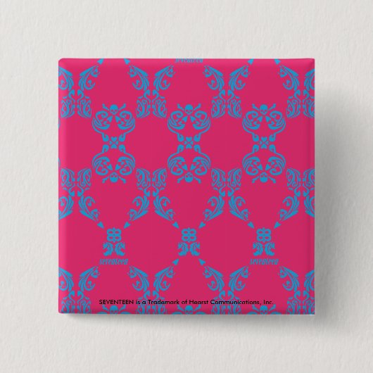 Damask Aqua-Magenta Vierkante Button 5,1 Cm (Voorkant)