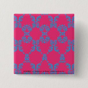 Damask Aqua-Magenta Vierkante Button 5,1 Cm