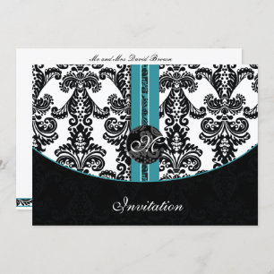 damask aqua mariage invitation monogramme