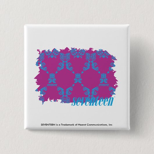 Damask Aqua-Paars 2 Vierkante Button 5,1 Cm (Voorkant)