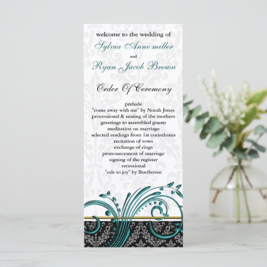 damask aqua programme de mariage (Debout devant)