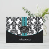 damask aqua silver faire-part de mariage (Debout devant)