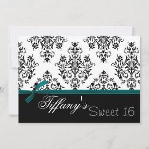 damask aqua Sweet Sixteen Uitnodiging