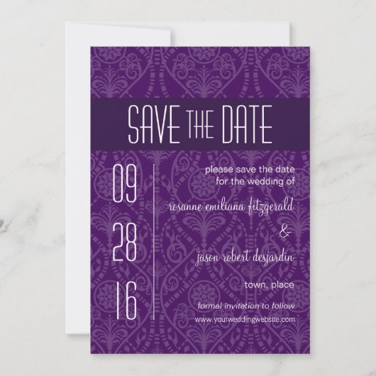 Damask Art Déco Enregistrer la date Invitation (Devant)