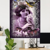  damask art deco gatsby Flapper Girl Poster (Thuiskantoor)