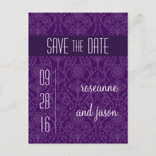 Damask Art Deco Save the Date Briefkaart (Voorkant)