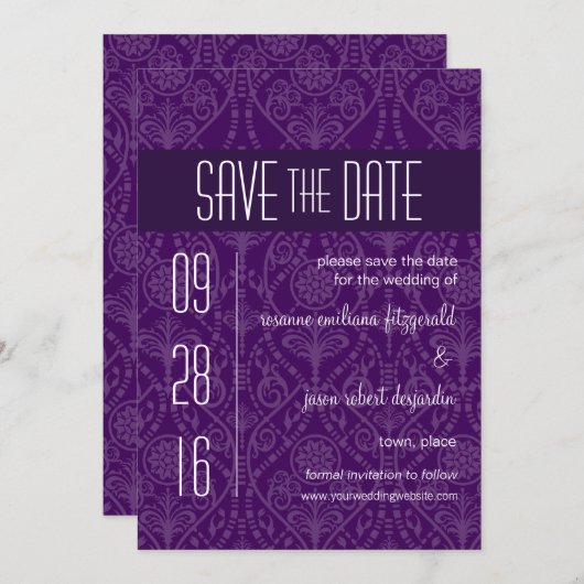 Damask Art Deco Save the Date Invitation (Voorkant / Achterkant)