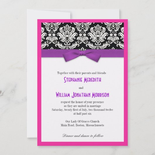 Damask avec cabot violet et Faire-part de mariage  (Devant)