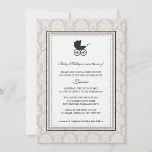 Damask Baby Carriage Baby shower Kaart