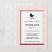  Damask Baby Carriage Baby shower Kaart (Voorkant / Achterkant)