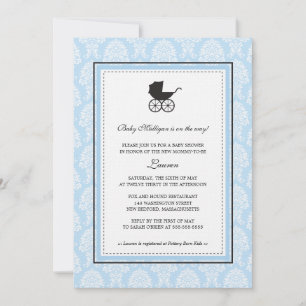 Damask Baby Carriage Baby shower Kaart