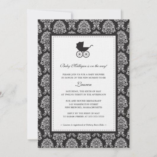 Damask Baby Carriage Baby shower Kaart (Voorkant)