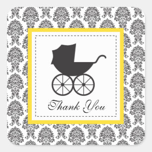  Damask Baby Carriage Baby shower Vierkante Sticker