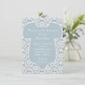 Damask Baby shower Invitation - Blue Kaart (Staand voorkant)