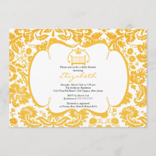 Damask Baby shower Invitation Oranje Wieg Girl Kaart