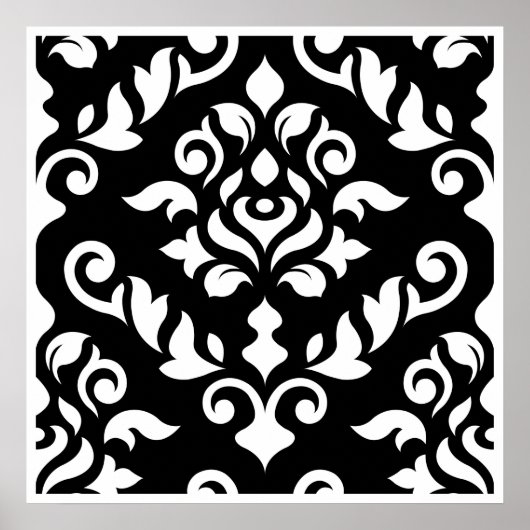 Damask Baroque Design White op Black Poster (Voorkant)