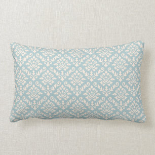 Damask Baroque herhaal Patrooncrème op blauw Kussen