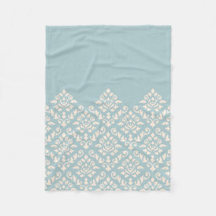 Damask Baroque Part Pattern Cream on Blue Fleece Deken