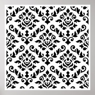 Damask Baroque Pattern Black op White Poster