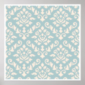 Damask Baroque Pattern Cream on Blue Poster (Voorkant)
