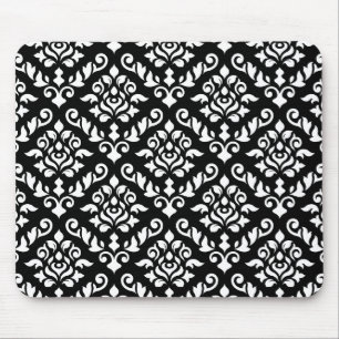 Damask Baroque Pattern White op Black Muismat